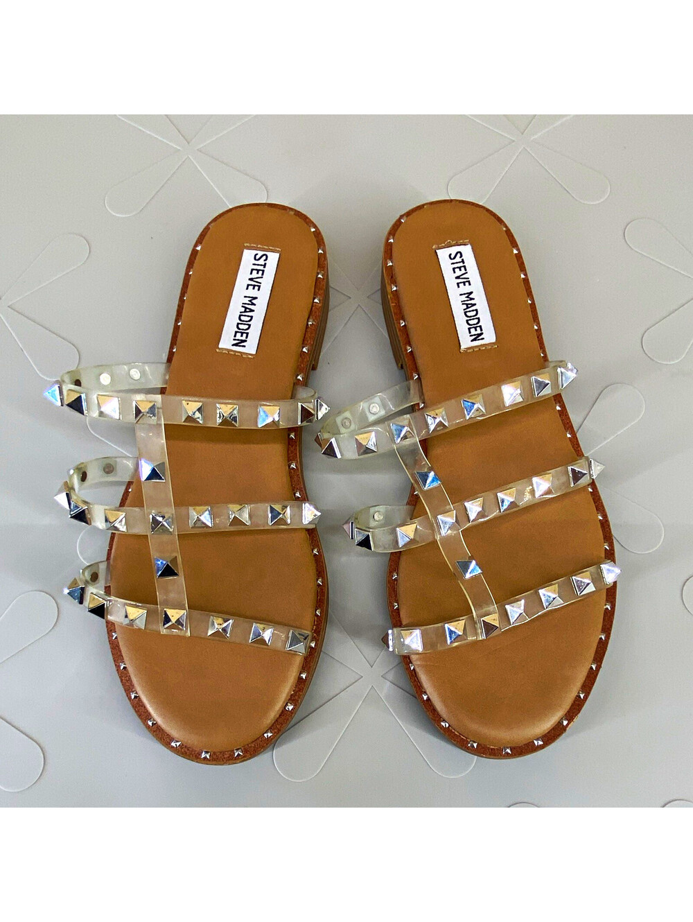 Steve Madden Madden Girl Clear Studded Strappy Slide Sandals Women’s US 7
